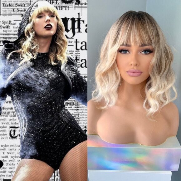 Taylor Swift Reputation Era Costume Wig Short Blonde Synthetic Wig with Bangs - Picture 1 of 3